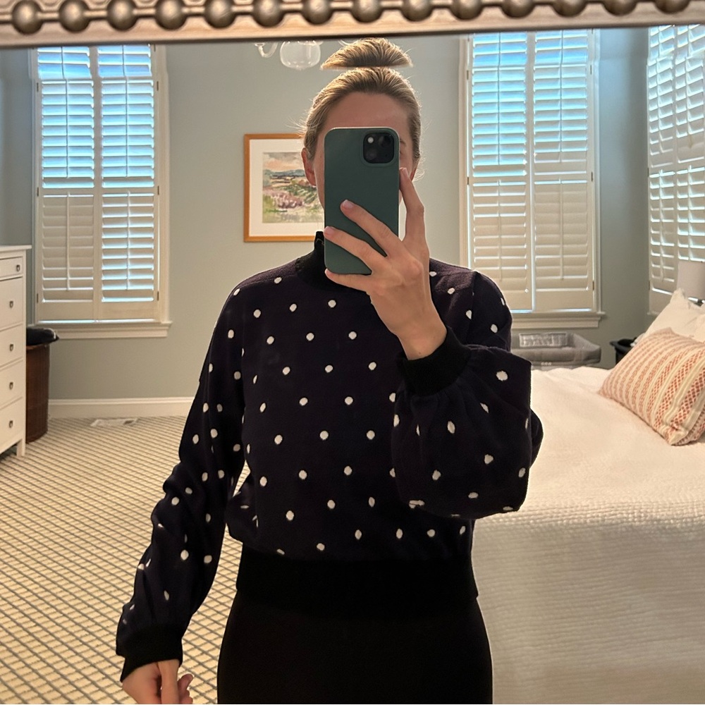 Navy black and white polka dot cropped sweater